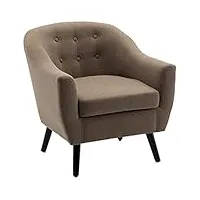 fauteuils d'appoint, fauteuil simple, fauteuil en tissu moderne, fauteuil club rembourré du milieu du siècle avec pieds en bois d'hévéa, canapé simple en tissu de lin pour salon, c