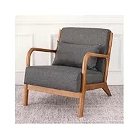 dxdrt fauteuil de salon moderne,fauteuil relax rembourrée avec cadre en bois,chaise de canapé,fauteuil lounge confortable pour chambre à coucher,salle de lecture,salle d'attente,gris