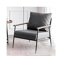 dxdrt fauteuil de salon moderne,fauteuil lounge en cuir rembourré avec cadre en métal,chaise de loisirs confortable pour salon,chambre à coucher,salle de lecture,salle d'attente,gris