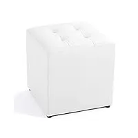 générique pouf cube rembourré en cuir, pouf, repose-pieds carré en bois massif, table basse de salon, petit banc, blanc 40 x 40 x 40 cm (16 x 16 x 16)