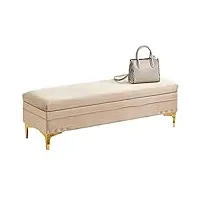 banc ottoman de rangement moderne en velours, banc de rangement luxueux en peluche, banc de lit rembourré avec rangement, banc à chaussures touffeté d'entrée, repose-pieds de salon-beige 60x