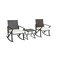 lifezeal salon de jardin extérieur avec coussin, fauteuil à bascule avec table en rotin, chaise de terrasse avec accoudoirs 61 x 85 x 84 cm, charge de 160 kg, pour terrasse, balcon