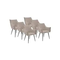 vente-unique - lot de 6 chaises avec accoudoirs en tissu et métal noir - beige - odilona