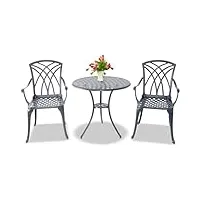 homeology oshowa luxueux salon de jardin et terrasse avec 2 grandes chaises avec accoudoirs en fonte d'aluminium gris, oshowa-2ch-grey