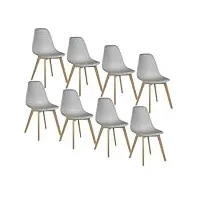 essish chaises salle manger, lot 8 de chaises salle à manger, chaise de scandinaves, chaise de cuisine, pieds en bois de hêtre massif, salle à manger, chaise de salon - gris