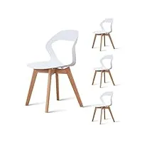 essish chaises salle manger, lot 4 de chaises salle à manger, chaise de scandinaves, chaise de cuisine, pieds en bois de hêtre massif, salle à manger, chaise de salon - blanc