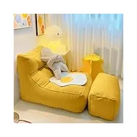 yaxansih fauteuil poire géant avec repose-pieds, fauteuil poire surdimensionné en lin et coton pour adultes, canapé paresseux rempli de particules eps pour chambre à coucher, salon et bureaux, jaune-