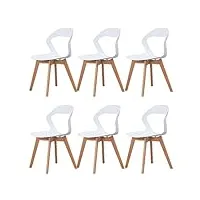essish chaises salle manger, lot 6 de chaises salle à manger, chaise de scandinaves, chaise de cuisine, pieds en bois de hêtre massif, salle à manger, chaise de salon - blanc
