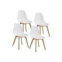 essish chaises salle manger, lot 4 de chaises salle à manger, chaise de scandinaves, chaise de cuisine, pieds en bois de hêtre massif, salle à manger, chaise de salon - blanc
