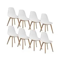 essish chaises salle manger, lot 8 de chaises salle à manger, chaise de scandinaves, chaise de cuisine, pieds en bois de hêtre massif, salle à manger, chaise de salon - blanc