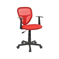 idimex chaise de bureau pour enfant studio fauteuil pivotant et ergonomique avec accoudoirs, siège à roulettes avec hauteur réglable, revêtement mesh rouge