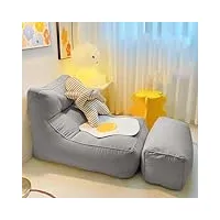 yaxansih pouf géant avec repose-pieds, fauteuil poire surdimensionné en lin et coton pour adultes, canapé paresseux rempli de particules eps pour chambre à coucher, salon et bureaux, gris clair-2