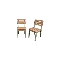 sweeek - lot de 2 chaises en bois d'acacia pour enfant. salon de jardin enfant vert de gris. intérieur/extérieur