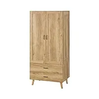 homcom armoire de rangement 2 portes, 2 tiroirs et tringle à vêtements - 80 x 54 x 180 cm