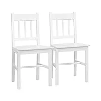 homcom lot de 2 chaises de salle à manger en bois massif, chaise de cuisine, dossier lattes, esprit campagne, pour salon, salle de séjour, cuisine, blanc