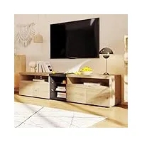 merax meuble tv avec tiroirs - 201 x 40 x 48 cm - meuble bas avec compartiments ouverts pour salon - naturel - meuble tv bas - table tv - meuble tv - meuble tv - table en bois