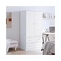 barash garde-robe alta blanc 90x55x170 cm bois massif de pin,armoire chambre,armoire de rangement,dressing chambre