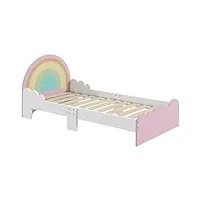 zonekiz lit pour enfants de 3 à 6 ans 143 x 74 x 66 cm design arc-en-ciel - sommier à lattes inclus, chambre moderne, rose