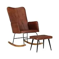 camerina chaise à bascule avec repose-pied marron cuir véritable,fauteuil À bascule,chaise a bascule,rocking chair exterieur