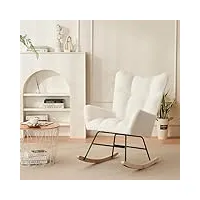 fauteuil à bascule moderne en velours teddy - fauteuil à bascule avec accoudoirs - pour salon, chambre à coucher, balcon - charge maximale : 113 kg - blanc