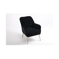 hainew 1 fauteuil moderne en velours avec accoudoirs, fauteuil de salon, fauteuil de relaxation, fauteuil à oreilles rembourré, avec pieds en métal doré, pour salon, chambre à coucher (noir)