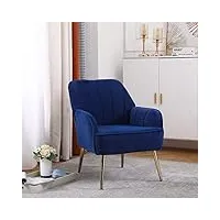 hainew 1 fauteuil moderne en velours avec accoudoirs, fauteuil de salon, fauteuil de relaxation, fauteuil à oreilles rembourré, avec pieds en métal doré, pour salon, chambre à coucher (bleu)