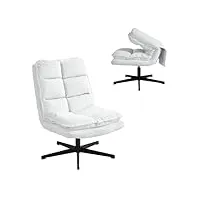 meuble cosy fauteuil salon pivotant sur 360° chaise de canapé de loisirs avec dossier pliante assise Épais revêtement en tissu scandinave pieds en métal, blanc, 65x79.5x85cm, 65x79,5x85cm