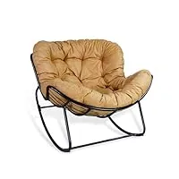cclife fauteuils à bascule avec coussin chaise de relaxation avec support en fer pour chambre salon 120kg marron clair