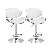 homcom lot de 2 tabourets de bar chaise de cuisine avec dossier revêtement synthétique hauteur réglable pivotant repose-pied blanc