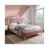 komhtom lit rembourré avec tête de lit, lit led avec sommier à lattes en bois, cadre de lit pour enfants, adolescents, adultes(sans matelas) (rose, 90 x 190 cm)