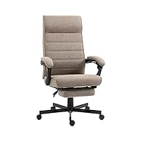vinsetto fauteuil de bureau ergonomique, chaise de bureau, pivotant, inclinable, en tissu aspect lin avec accoudoirs, hauteur réglable et repose-pied rétractable, marron