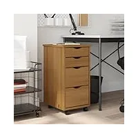 toshilian caisson de bureau mobile, caisson de rangement sur roulettes meuble de rangement armoire roulante avec tiroirs moss bois de pin marron miel