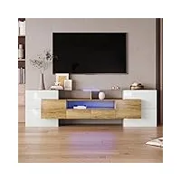 athrz Élégant meuble tv bas - blanc brillant - 200 cm - Éclairage led - meuble de salon - design moderne - surface en verre élégante.