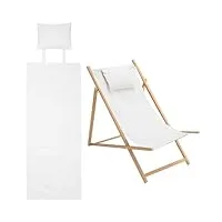 gorgecraft chaise de plage en coton de remplacement, toile à motif beige, chaise longue en tissu oxford, Écharpe inclinable de remplacement avec oreiller pour bain de soleil, jardin, cour