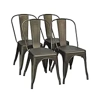 costway lot 4 chaises salle à manger tolix empilable industriel en métal, chaise industrielle avec dossier charge 120kg pour bistrot, cuisine, bar, café