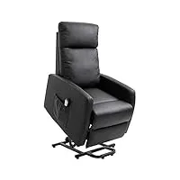 homcom fauteuil releveur électrique, fauteuil de relaxation, inclinable avec repose-pied ajustable, télécommande et pochette, revêtement synthétique | noir