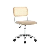 svita caja chaise de bureau, pivotante, avec roulettes, hauteur réglable, en rotin, style rétro, pour bureau, bureau, taupe