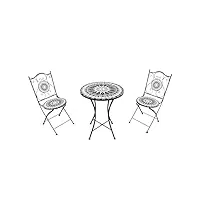 axi amélie table et chaise bistrot, 2 chaises 1 table, ensemble bistro extérieur mosaique noir/blanc - salon de jardin bistrot, table bistrot mosaique pour jardin/balcon/terrasse
