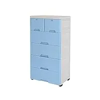 komode armoire de rangement en plastique à 6 étages pour tiroirs, multifonctionnelle, à quatre roues, avec serrure, 50 x 35 x 102 cm, bleue