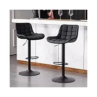 younike tabouret bar chaise de cuisine rembourrée en cuir synthétique, tabouret de comptoir hauteur réglable et pivotant, chaises hautes pour bar, îlot de cuisine, lot de 2 noir