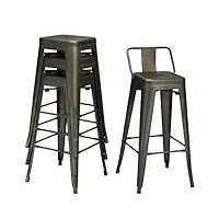 costway lot 4 tabourets de bar empilable en métal avec dossier amovible, hauteur assise 76 cm, chaise de bar petit-déjeuner, pieds antidérapants, tabouret industriel pour cuisine (gris industriel)