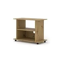 bim furniture meuble tv bas avec roulettes - yogi - 80 cm - buffet - commode - table hi-fi - chêne artisan