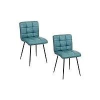 baroni home lot de 2 chaises modernes avec revêtement en simili cuir et pieds en acier noir, fauteuils de salon, chambre, salle à manger, chaises rembourrés et ergonomiques, bleu pétrole, 44x80x39 cm