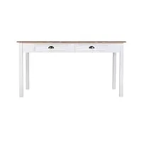 pegane table à manger, table de repas en bois coloris blanc, naturel avec 2 tiroirs - longueur 150 x profondeur 80 x hauteur 78 cm