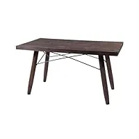 pegane table à manger, table de repas rectangulaire en bois marron et métal noir - longueur 140 x profondeur 80 x hauteur 73 cm
