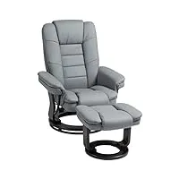 homcom fauteuil de relaxation avec repose-pied, dossier inclinable 135° max., siège pivotant 360°, assise rembourrée confort, revêtement synthétique, pour salon, chambre, bureau, gris