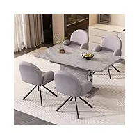 kolev lot de 5 chaises de salle à manger avec table à manger rectangulaire extensible avec espace de rangement et 4 chaises en tissu sherpa avec quatre pieds en métal gris pour la maison, le bureau,