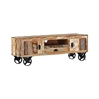 raugaj meuble tv à roulettes en bois massif recyclé 110 x 30 x 37 cm