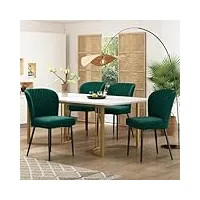 sweiko ensemble de 5 meubles de salle à manger - 4 sièges en velours vert foncé avec table à manger rectangulaire - chaise rembourrée avec 1 pieds en métal doré - table de salon, cuisine moderne (vert