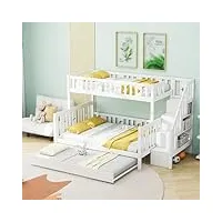fortuna lai lit superposé, 90 x 200/140 x 200 cm, pour enfant, avec escalier de sécurité et sommier à lattes, en bois, pour 3 enfants, blanc